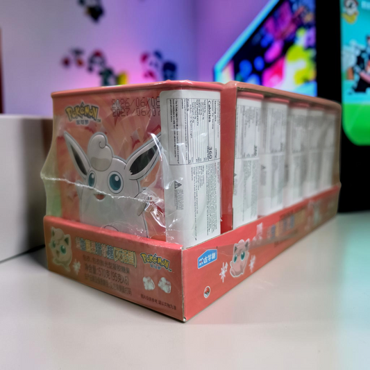 shopnathans.com Pokemon Vitamin C gummy display box featuring Jigglypuff and Wigglytuff in strawberry and peach flavor