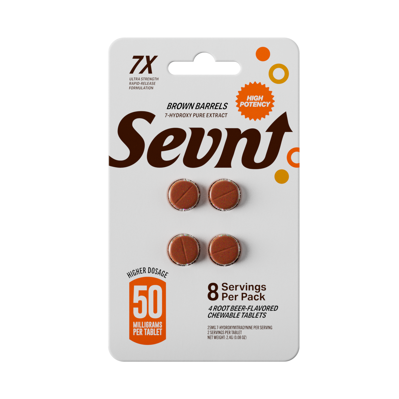 Sevn Hydroxy Brown Barrels 50mg-Tab (200mg-Card)