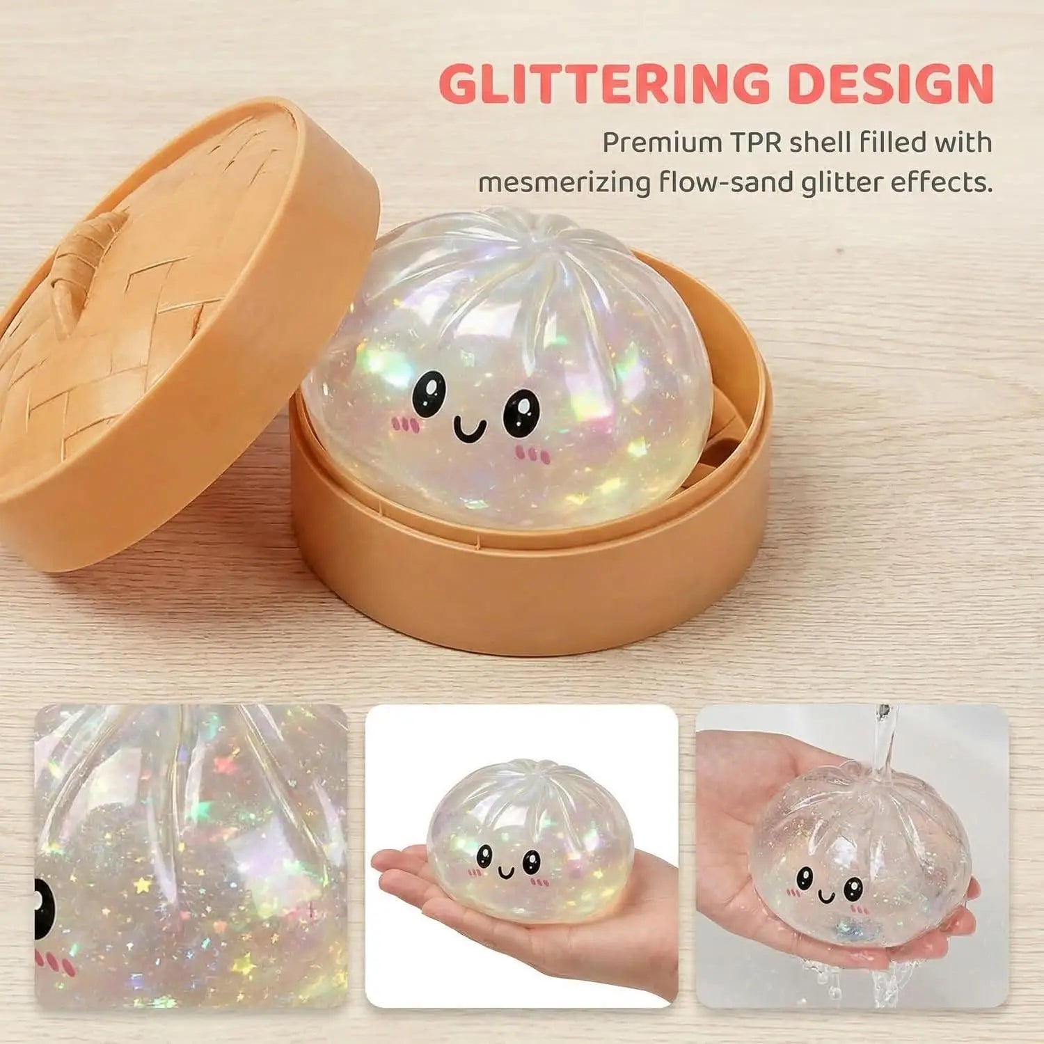 Spark Joy with the Glitter Dumpling Soft Simulated Bun Fidget Toy - Perfect for Stress Relief and Creative Gifting!