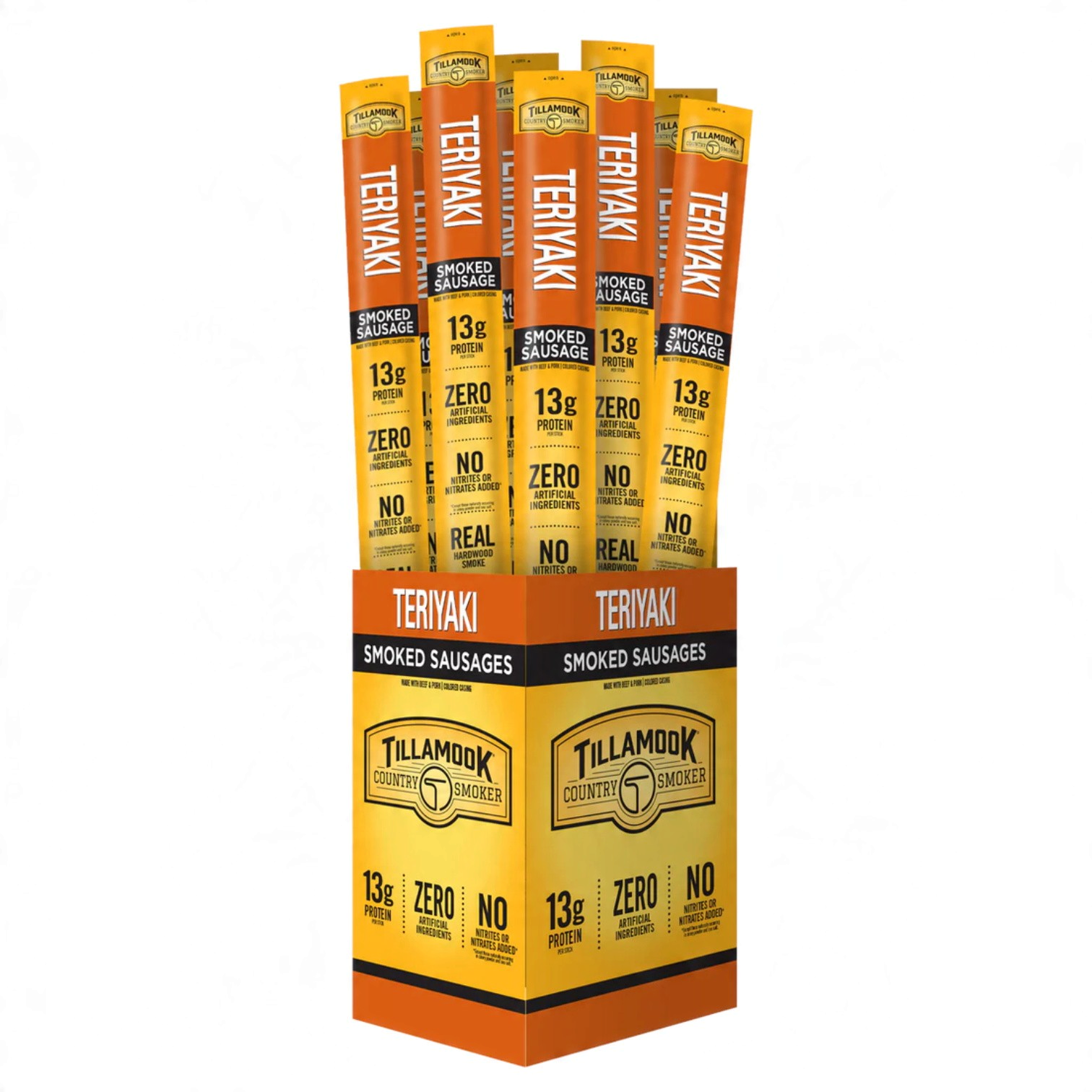shopnathans.com Tillamook teriyaki smoked sausage meat sticks in a retail display box with 13g of protein