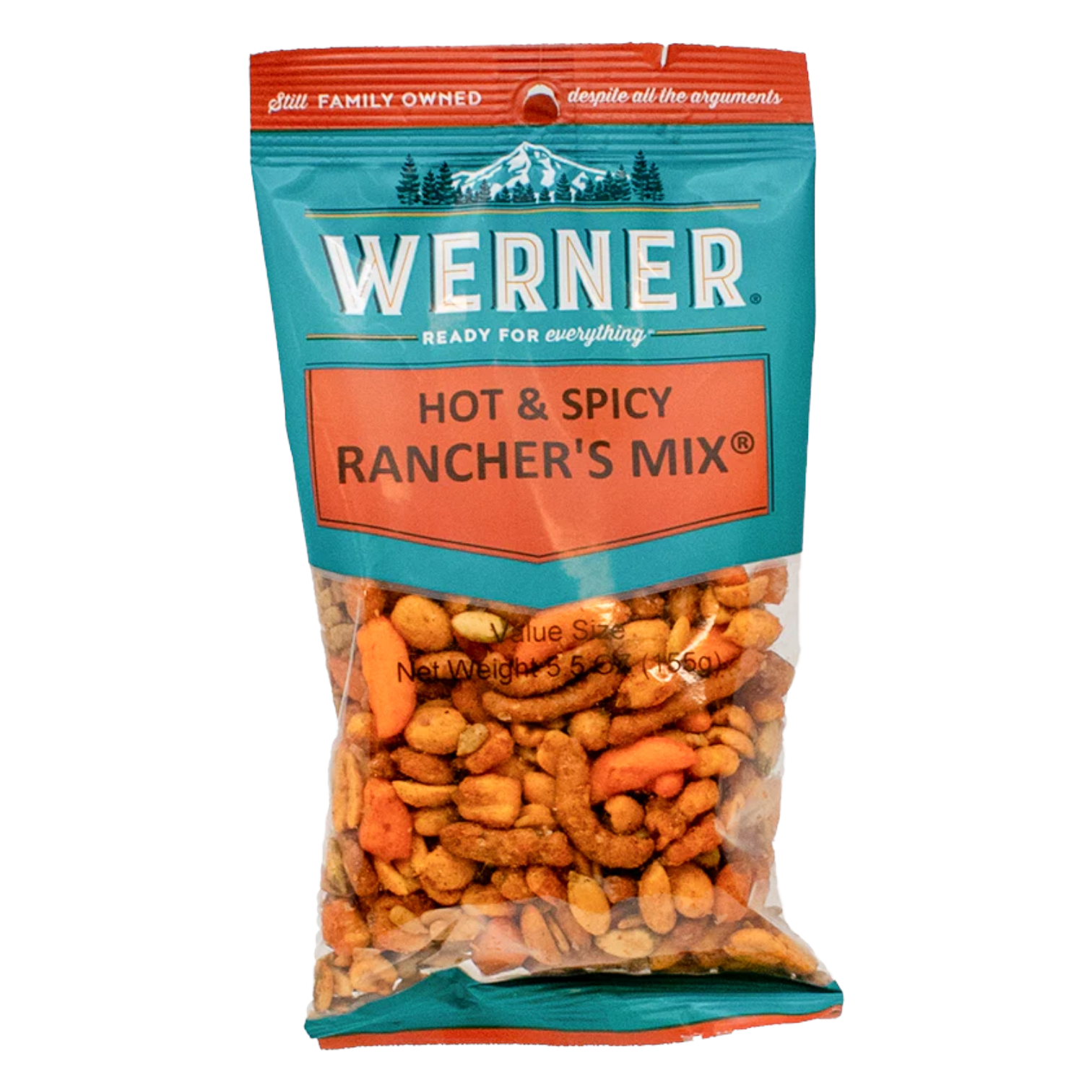 shopnathans.com Werner Hot & Spicy Ranchers Mix in a 5oz bag featuring a teal and orange label
