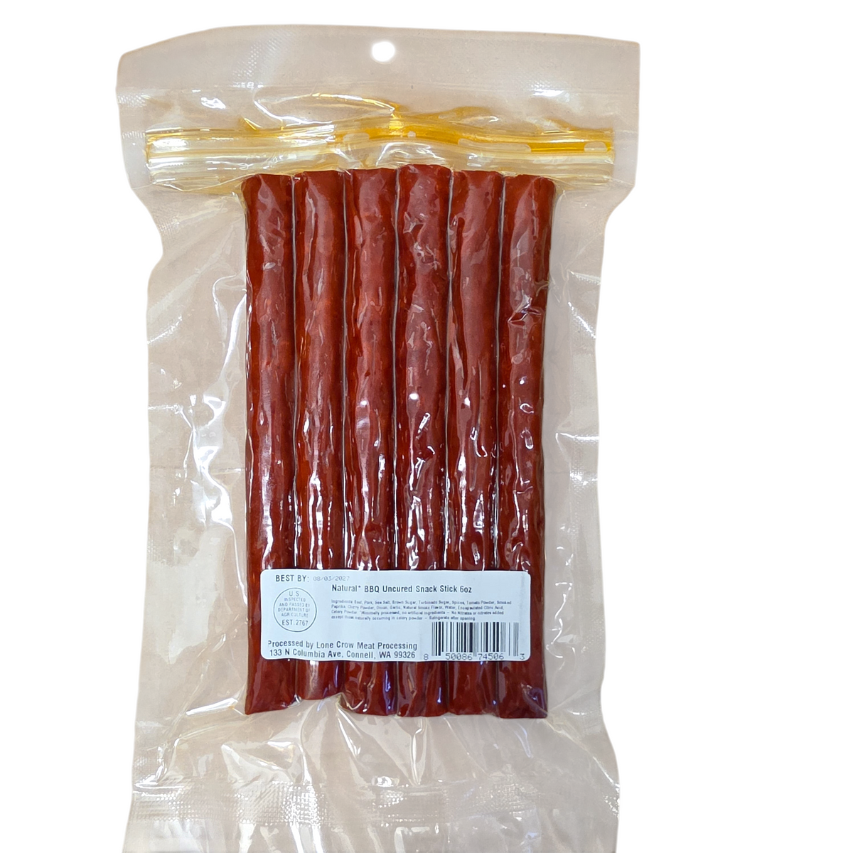 shopnathans.com Lone Crow all-natural BBQ meat sticks in a 6oz resealable clear vacuum-sealed package