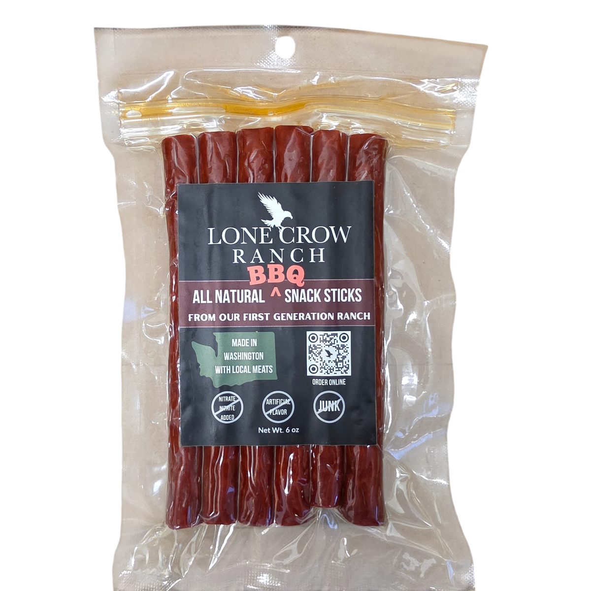 shopnathans.com Lone Crow all-natural BBQ meat snack sticks in a 6oz resealable clear plastic pouch