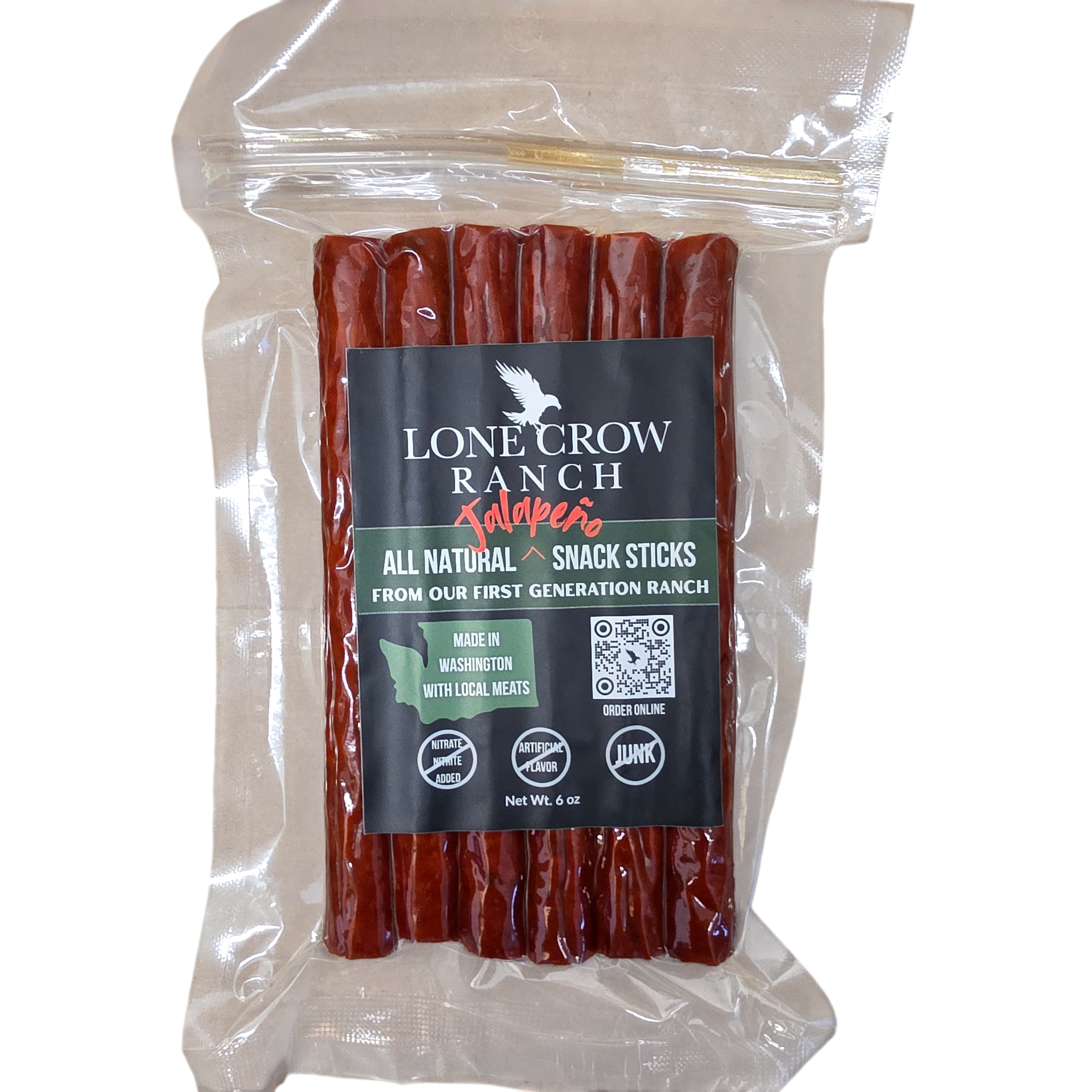 shopnathans.com Lone Crow Ranch all natural jalapeno meat snack sticks in a clear vacuum sealed package