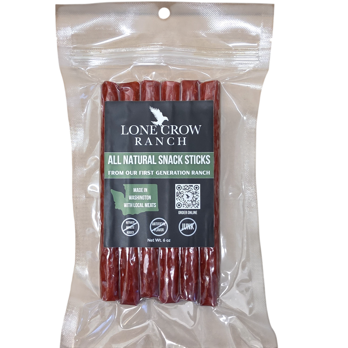 shopnathans.com Lone Crow All Natural Original Meat Sticks in a 6oz clear resealable snack pouch