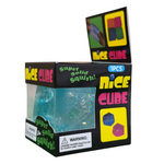 shopnathans.com squishy glitter cube stress toy in blue, featuring a soft tactile texture in its retail packaging.