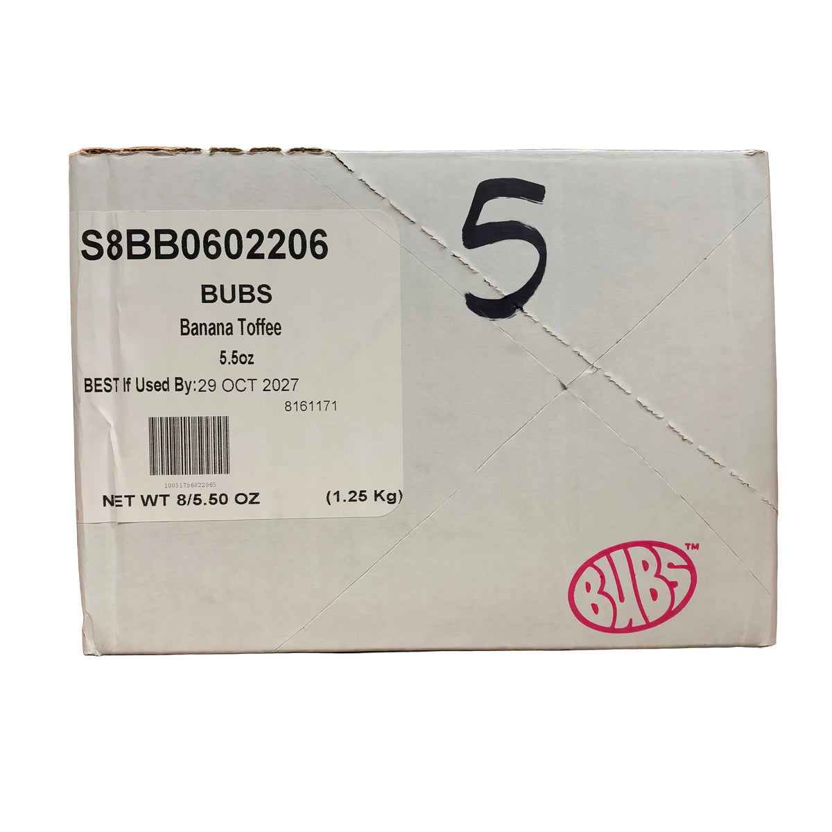 shopnathans.com bulk shipping box of Bubs Ovals Sweet Banana Toffee candy, 8 count 5.5oz bags