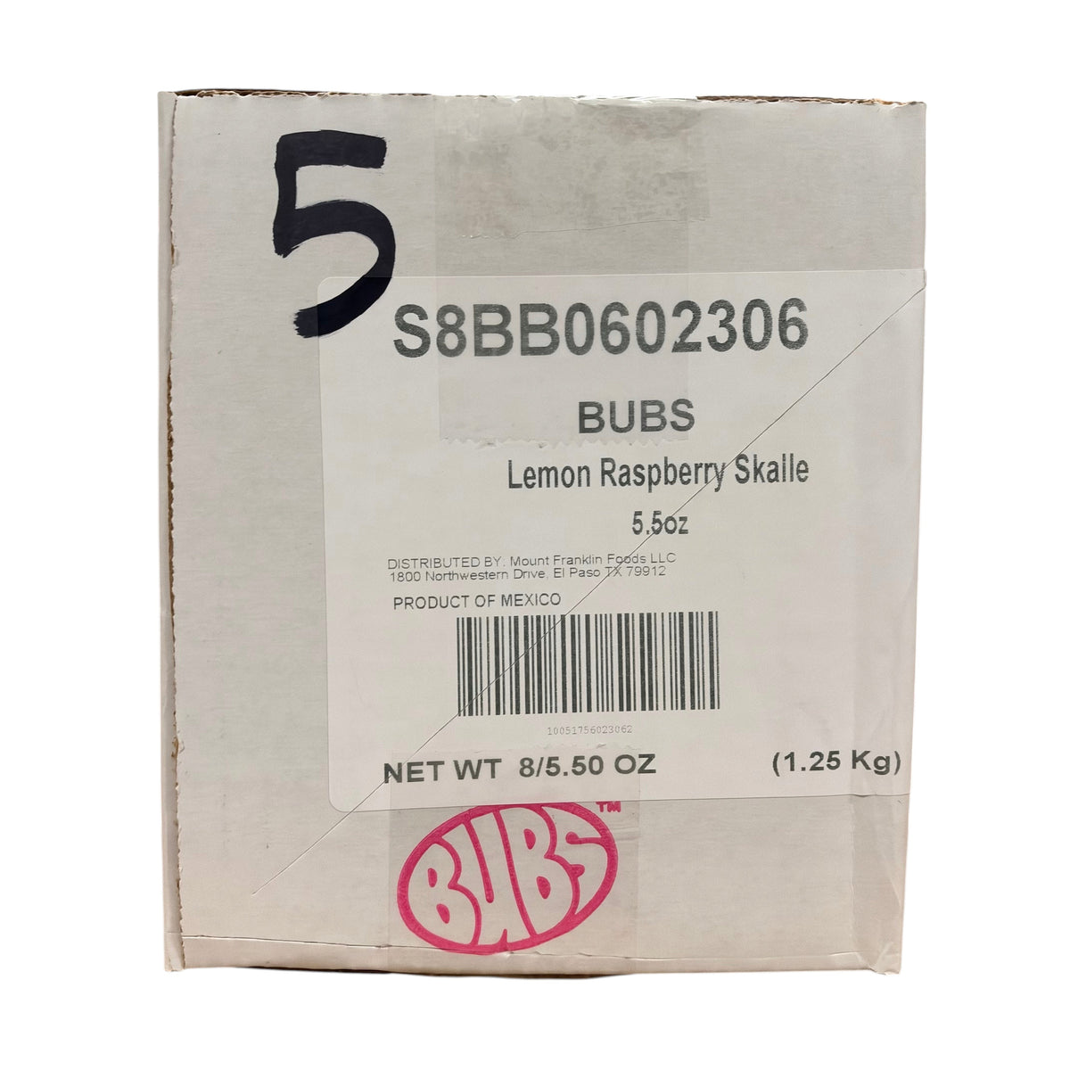 shopnathans.com shipping box for Bubs Skalle Sour Lemon Raspberry 5.5oz gummy candy bags
