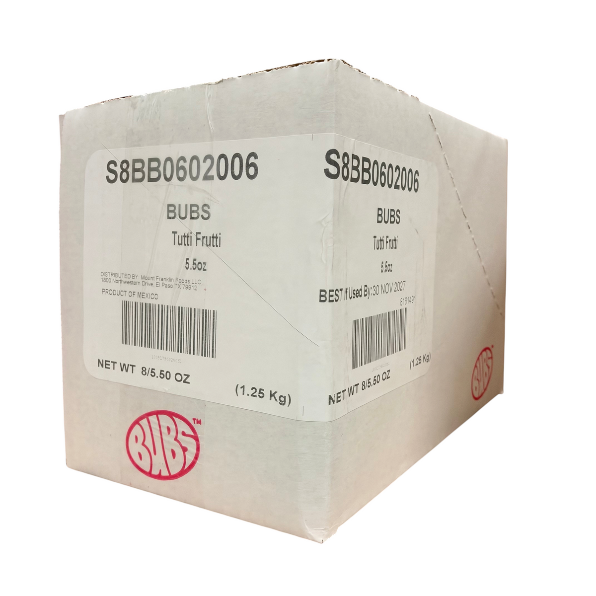 shopnathans.com bulk shipping box of Bubs Diamond Sour Tutti Frutti candy 5.5oz bags