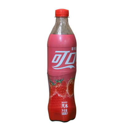 shopnathans.com Coca-Cola Strawberry flavored soda in a 500ml plastic bottle with a vibrant pink label