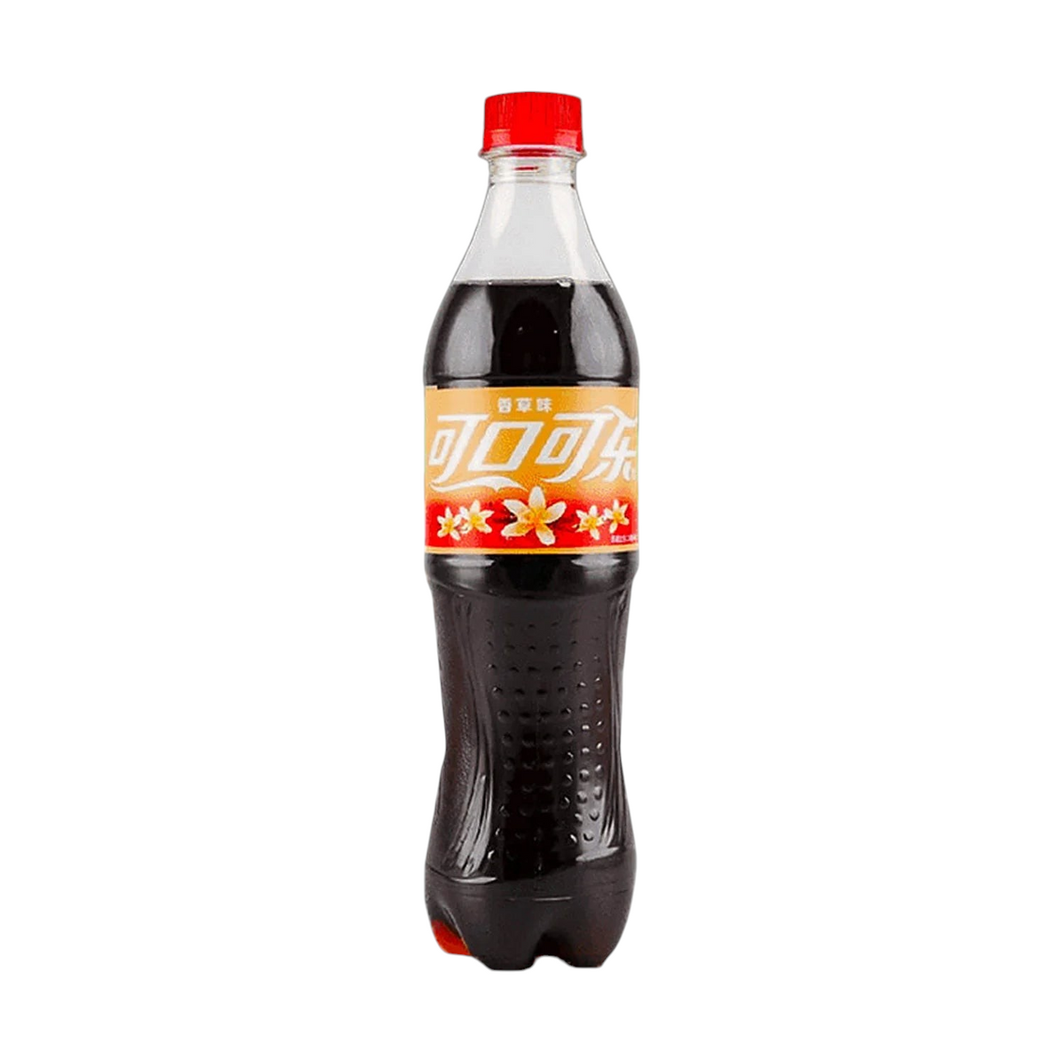 shopnathans.com Coca-Cola Vanilla flavor soda in a 500ml plastic bottle with a red cap and floral label design