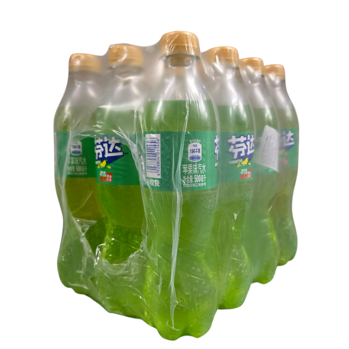 shopnathans.com Fanta Apple Flavor soda 500ml bottles in a shrink-wrapped pack with vibrant green carbonated drink