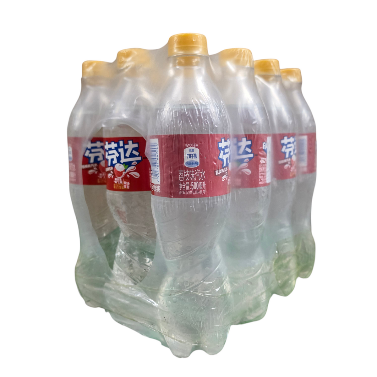 shopnathans.com Fanta Lychee flavor soda 500ml bottles in a plastic shrink-wrapped pack
