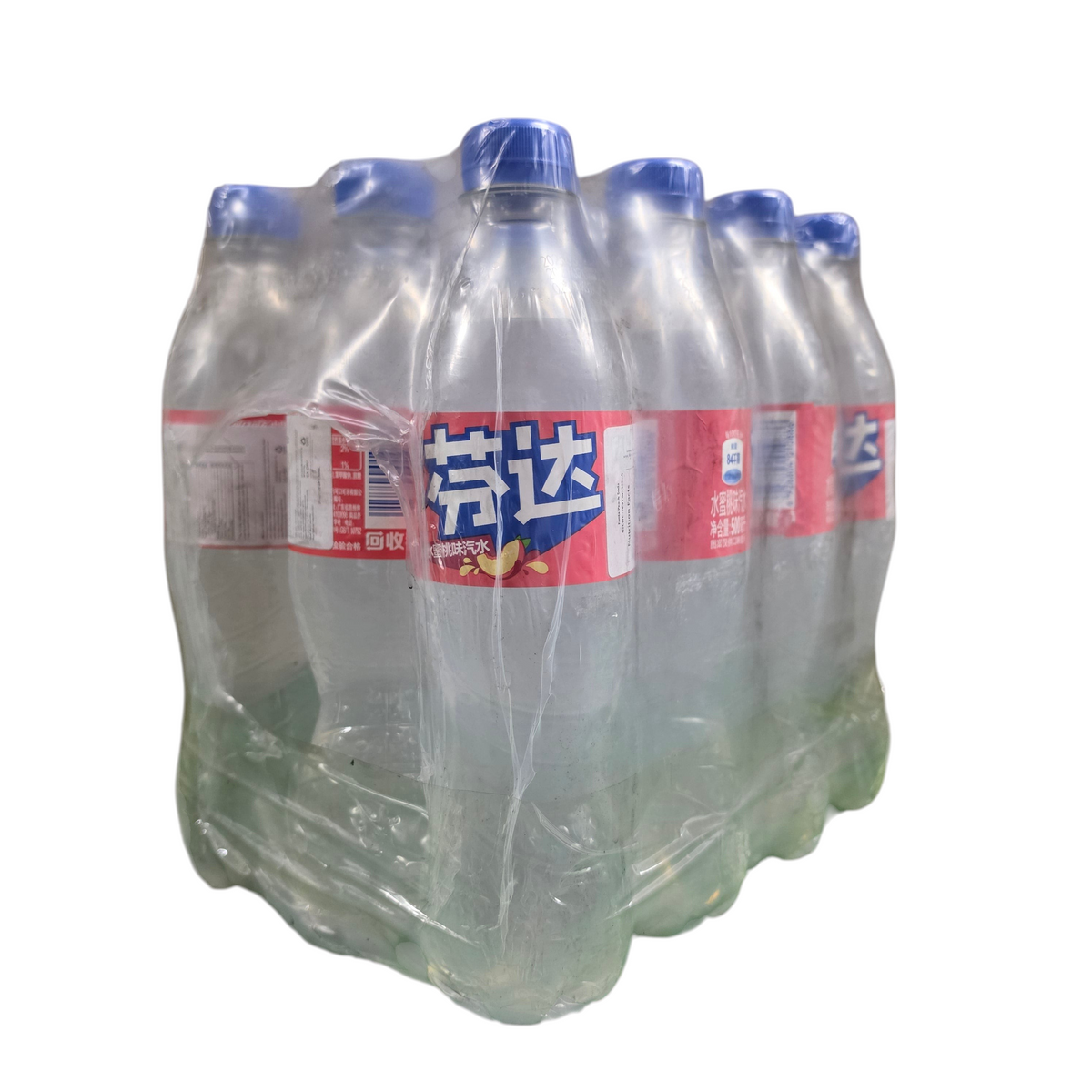 shopnathans.com pack of Fanta Peach flavor soda bottles in clear plastic wrap with blue caps
