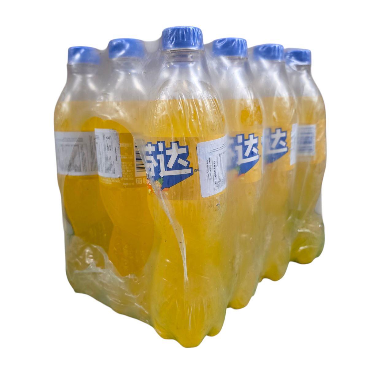 shopnathans.com Fanta Pineapple soda 500ml bottles in a plastic-wrapped multipack with vibrant yellow liquid