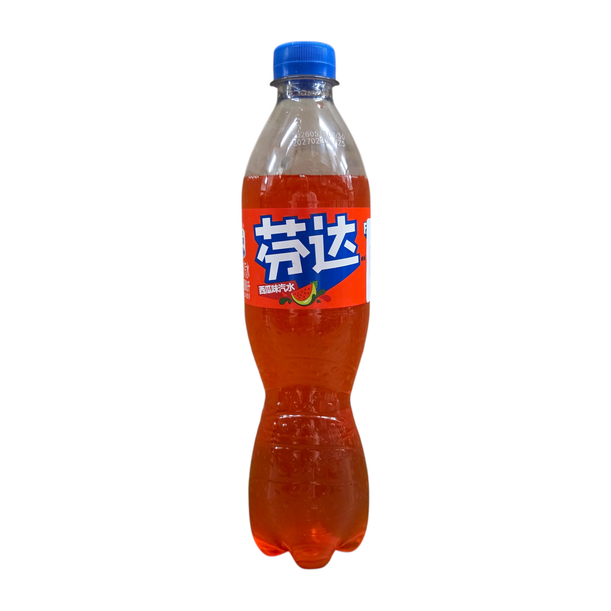 shopnathans.com Fanta Watermelon flavor soda in a 500ml plastic bottle with a blue cap and vibrant red liquid