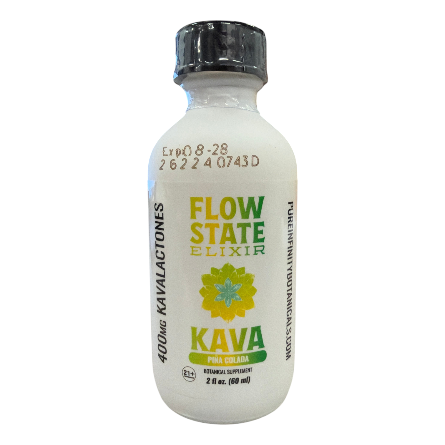 shopnathans.com Flow State Kava Pina Colada 2 fl oz botanical supplement shot bottle with white label