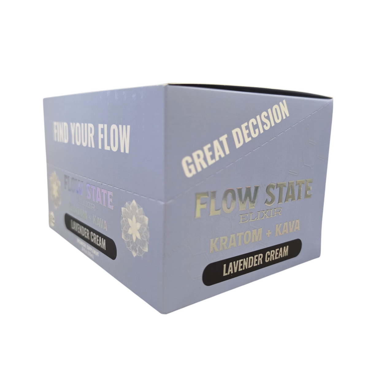shopnathans.com Flow State Kava and Kratom Lavender Cream elixir box in light purple with bold white text