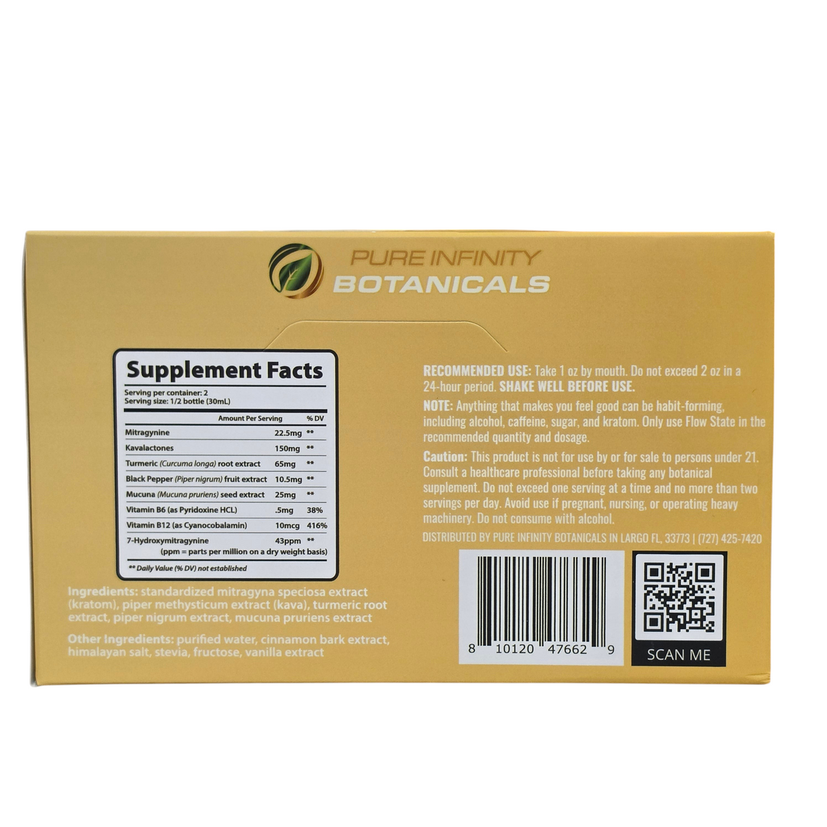 shopnathans.com Flow State Kava and Kratom Golden Milk supplement bottle back label with nutrition facts and ingredients