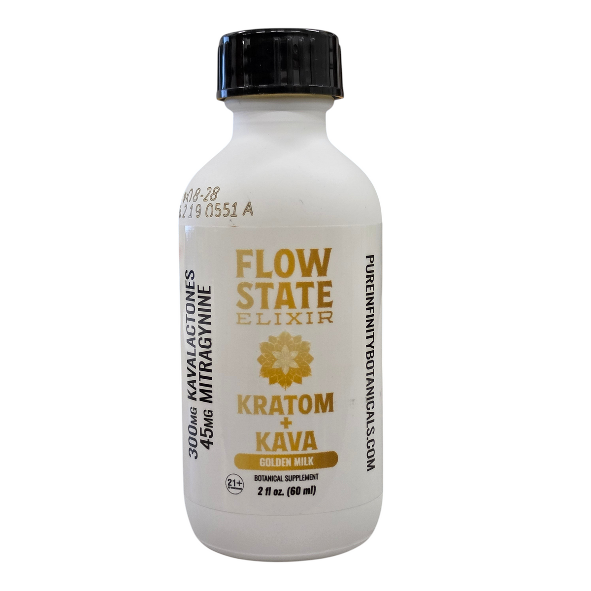 shopnathans.com Flow State Kava and Kratom Golden Milk botanical supplement shot in a 2 fl oz bottle
