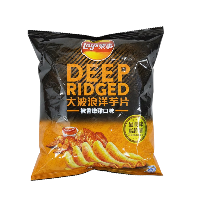 shopnathans.com Lay's Pepper and Fried Chicken Wing deep-ridged potato chips in a 30.5g snack bag.