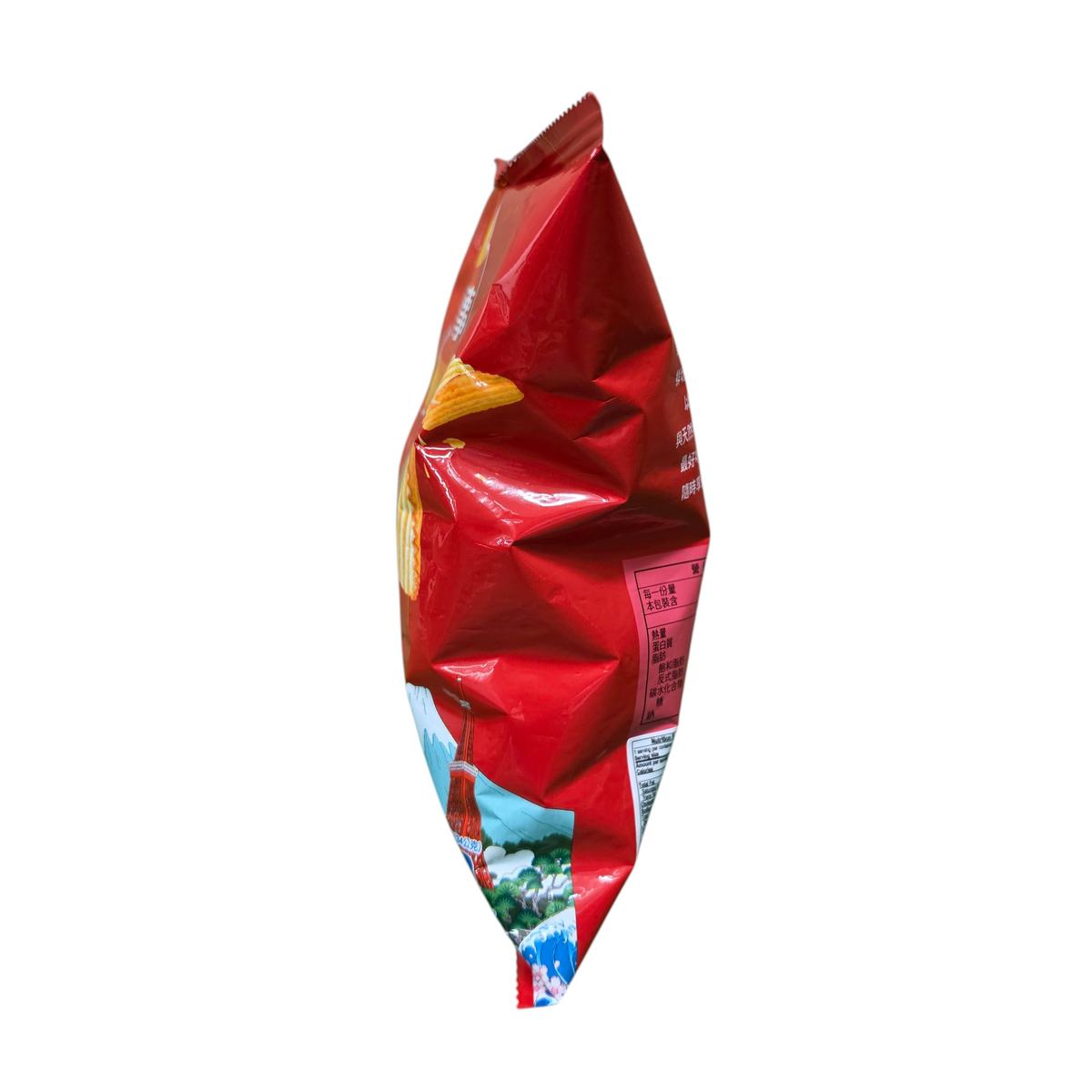 shopnathans.com Lay's Chicken Skewers flavor ridged potato chips in a 34g red snack bag with Tokyo-inspired graphics.