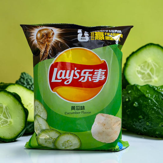 shopnathans.com Lay's Cucumber Flavor potato chips in a green 70g bag featuring a FIFA World Cup graphic