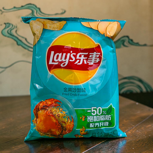 shopnathans.com Lay's Fried Crab Flavor potato chips in a blue 70g bag with a graphic of a stir-fried crab