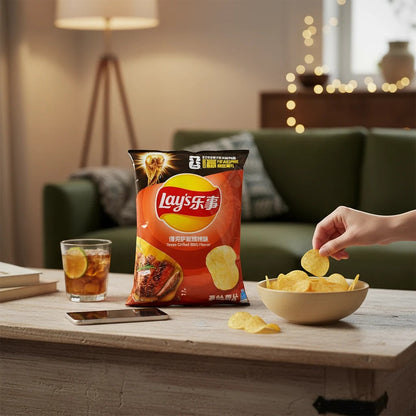shopnathans.com Lay's Texas Grilled BBQ potato chips bag with a bowl of chips and a glass of iced tea