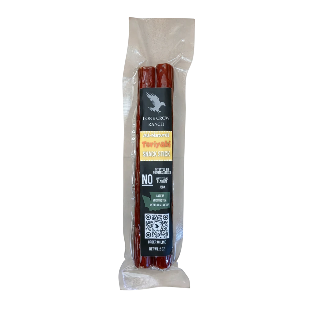 shopnathans.com Lone Crow Teriyaki Snack Stick in a 2oz vacuum-sealed package with all-natural ingredients.