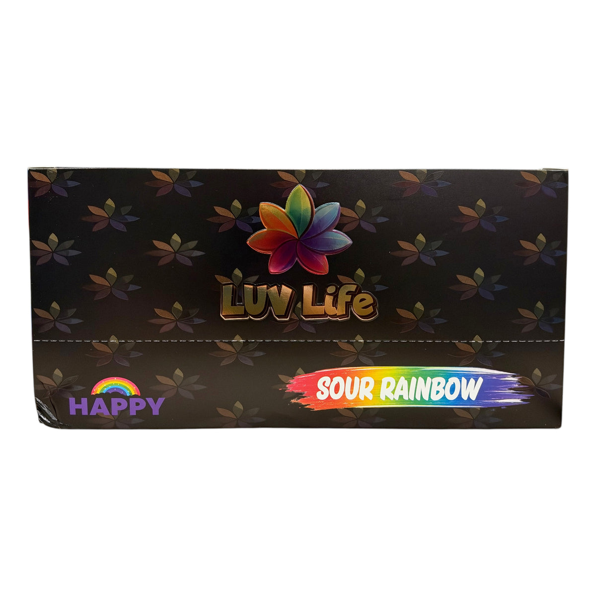 shopnathans.com Luv Life Happy Botanical Shot box in Sour Rainbow flavor with a black floral pattern