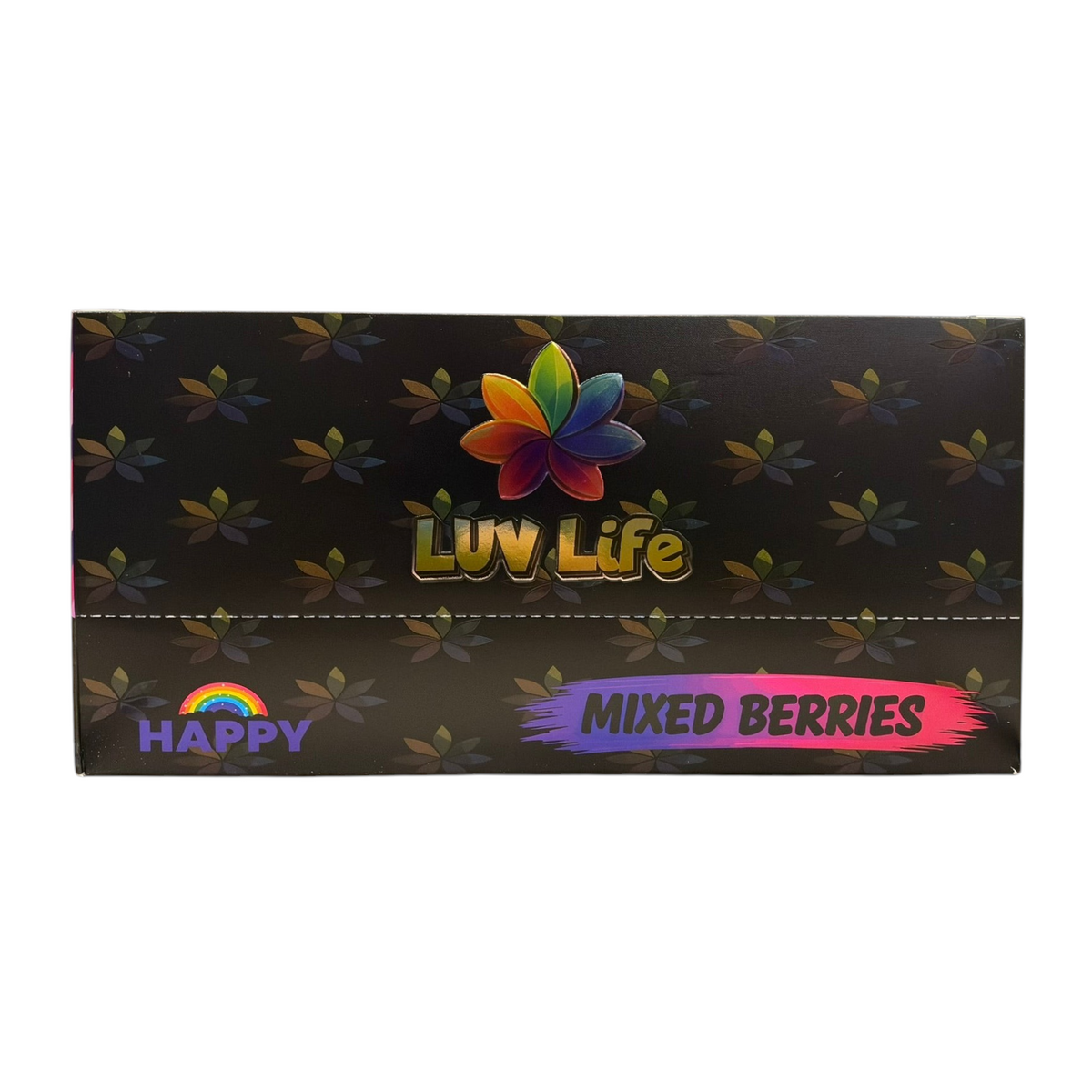 shopnathans.com Luv Life Happy Botanical Shot box in black with a rainbow floral logo and mixed berries text