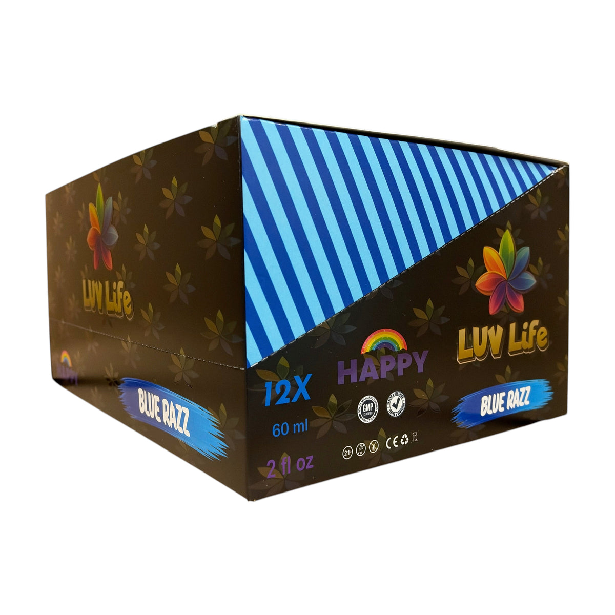 shopnathans.com Luv Life Happy Botanical Shot Blue Razz 12-pack display box with Kava and Kratom extract blend