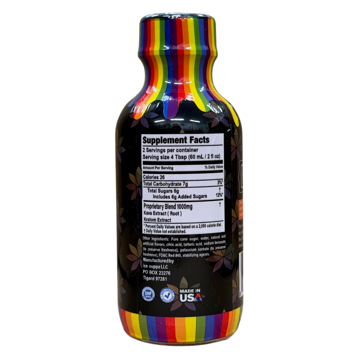 shopnathans.com Luv Life Happy Botanical Shot bottle showing supplement facts label with rainbow drip design
