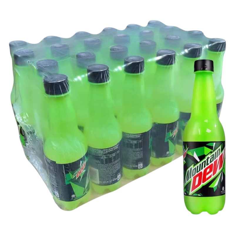 shopnathans.com Mountain Dew Lemon flavor soda 500ml bottles in a bulk plastic-wrapped pack with one bottle in front
