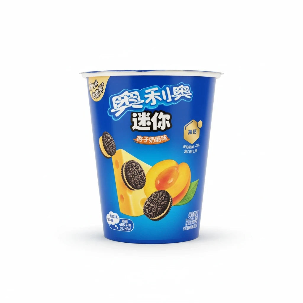 shopnathans.com Oreo Mini Cups with apricot and cheese cream filling in a convenient 55g blue resealable snack cup