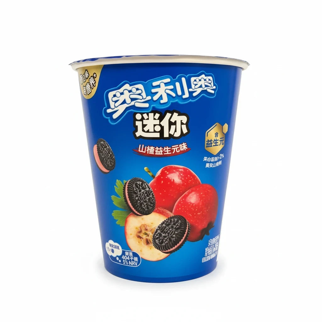 shopnathans.com Oreo Mini Cups with hawthorne apple flavor in a blue 30g snack cup featuring dark cocoa cookies