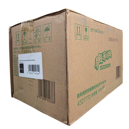 shopnathans.com Oreo Thin Savory Mushroom & Herb Cream cookie bulk shipping box with product labels and barcodes