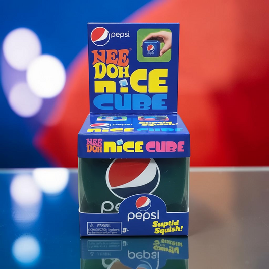 shopnathans.com Pepsi NeeDoh Nice Cube squishy fidget toy in its blue branded display box