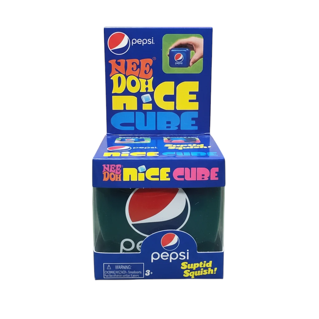 shopnathans.com Pepsi NeeDoh Nice Cube squishy fidget toy in its blue branded display box