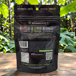 Back of shopnathans.com Pure Infinity Botanicals Trainwreck Kratom capsules pouch with supplement facts and info