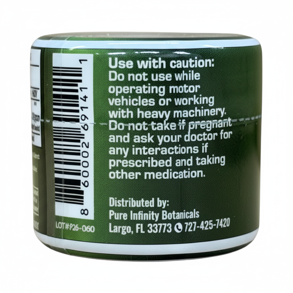 shopnathans.com Pure Infinity Gold Extract supplement container showing safety warnings and barcode on green label