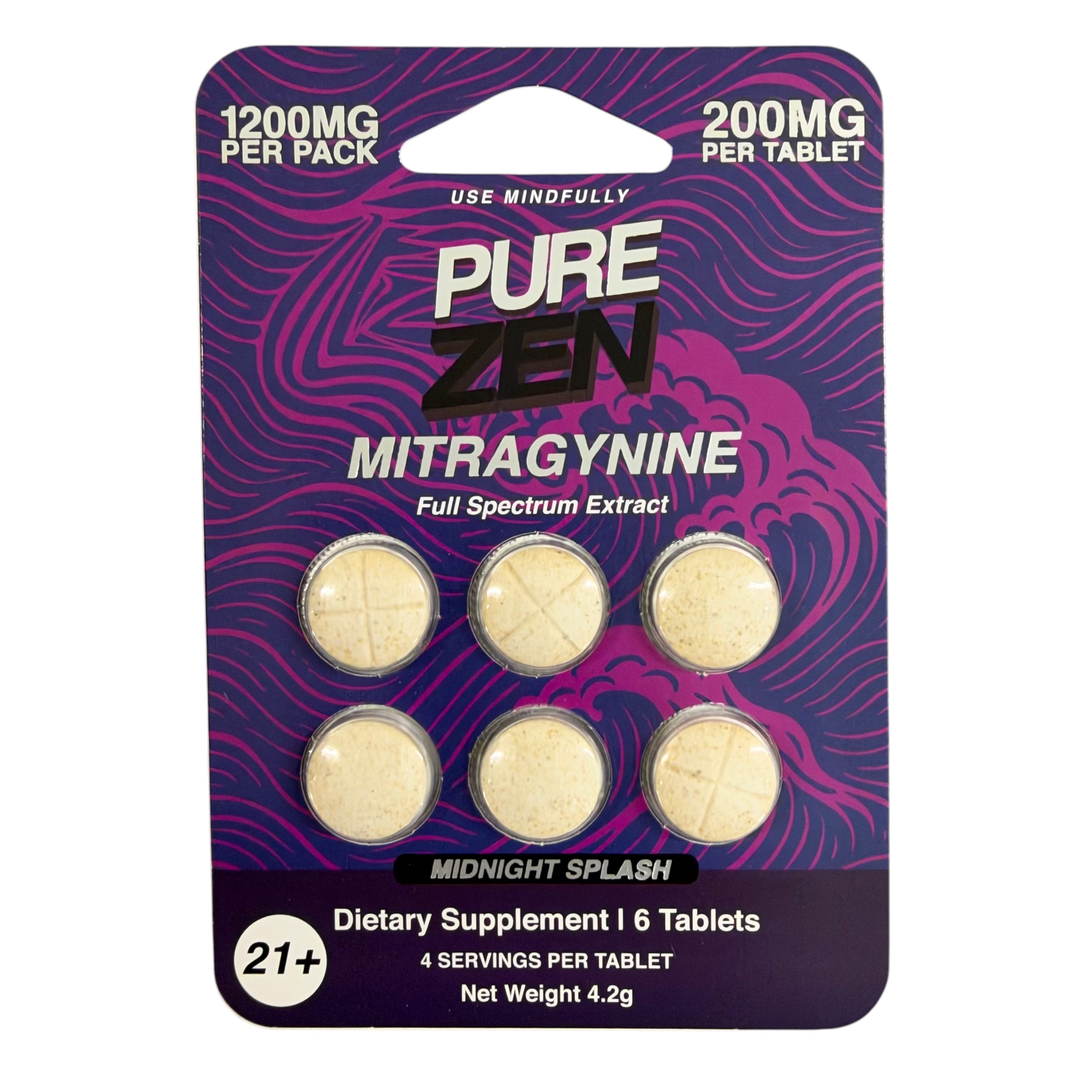 shopnathans.com Pure Zen Midnight Splash 200mg mitragynine full spectrum extract chewable tablets in 6-pack blister