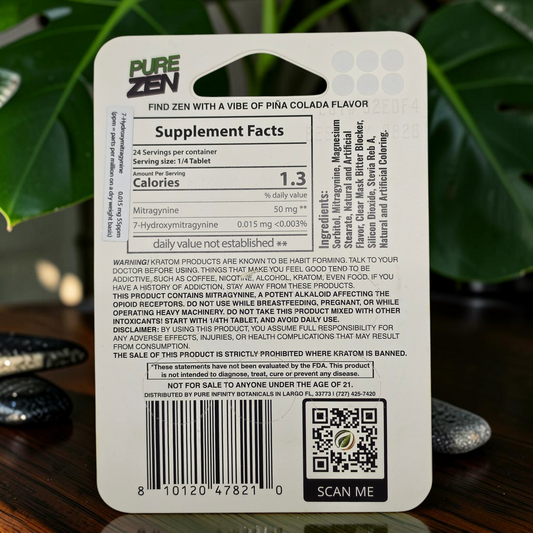 shopnathans.com Pure Zen Tropic Vibez supplement facts label showing ingredients and dosage for chewable tablets