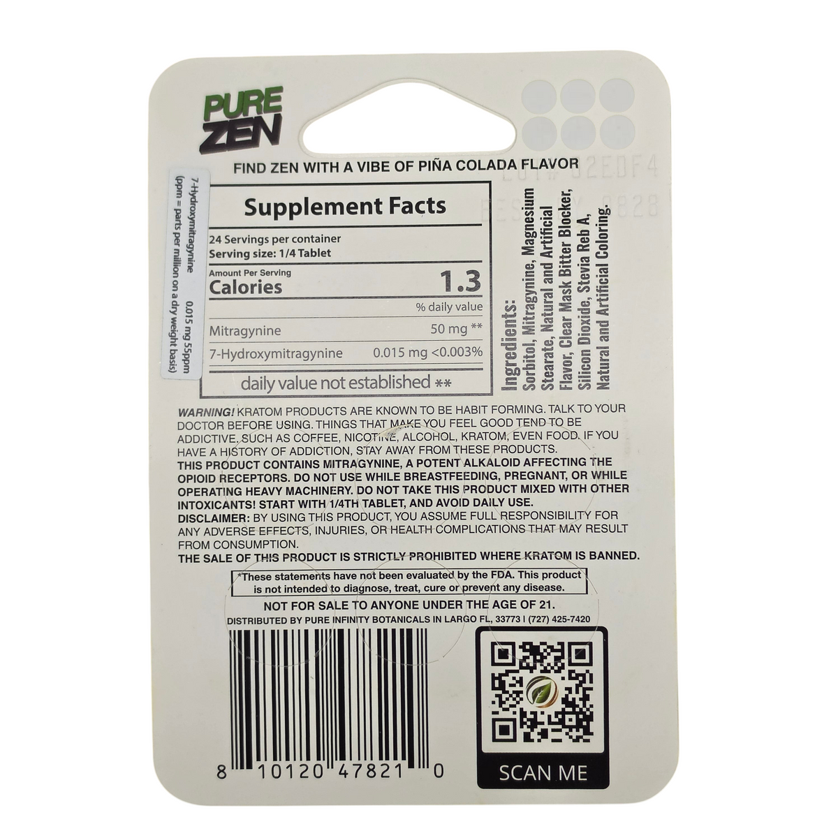 shopnathans.com Pure Zen Tropic Vibez supplement facts label showing ingredients and dosage for chewable tablets