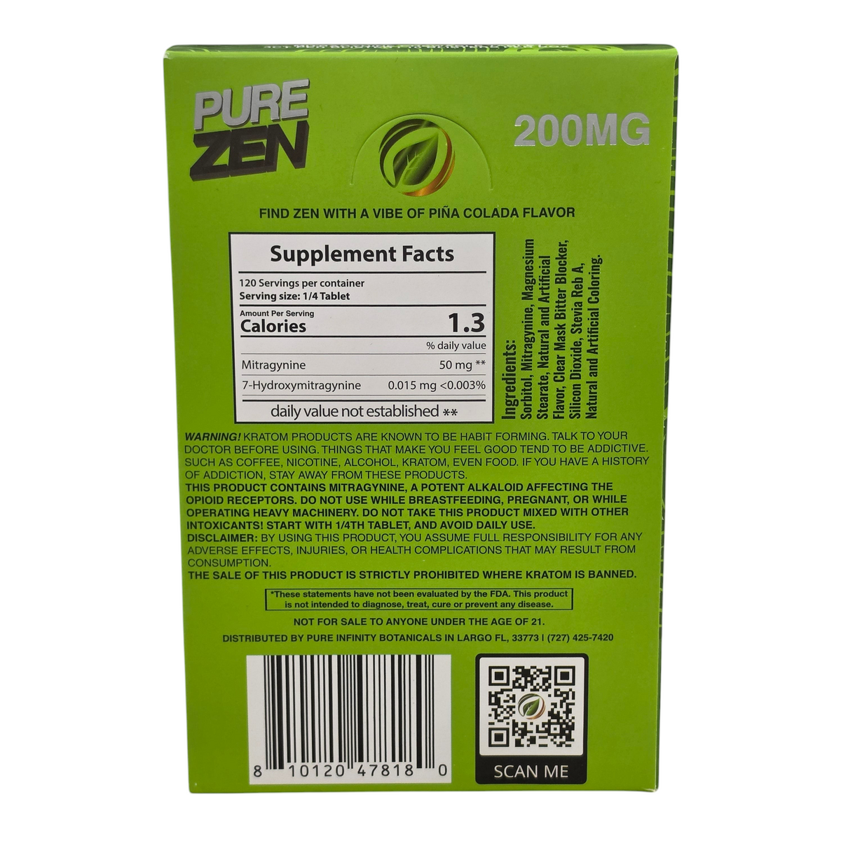 shopnathans.com Pure Zen Tropic Vibez 200mg full spectrum mitragynine chewable tablet supplement facts label