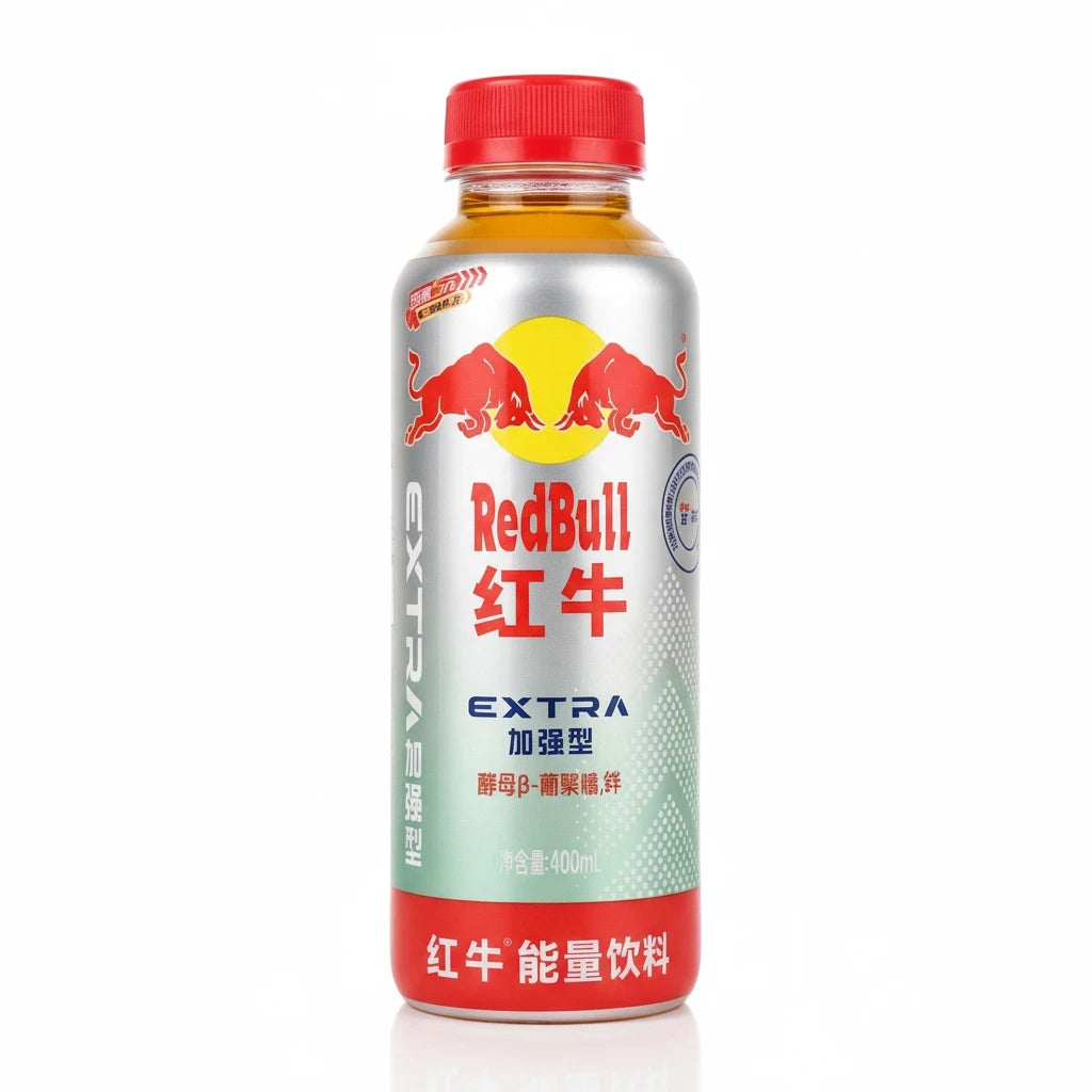 shopnathans.com Red Bull Extra Strength energy drink in a 400ml silver and red bottle with iconic bull logo