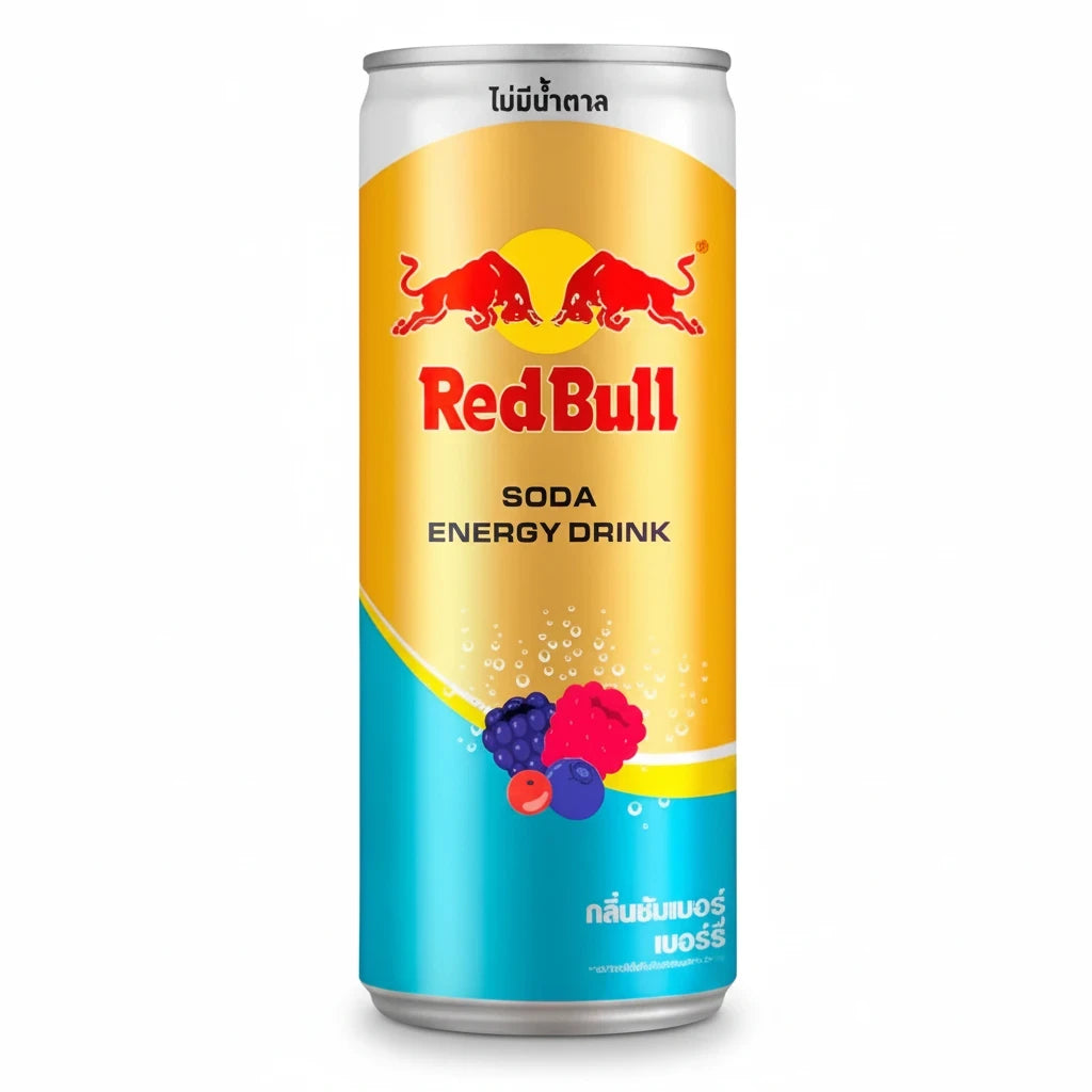 shopnathans.com Red Bull Summer Mixed Berries energy drink 250ml can with yellow and blue design and berry graphics