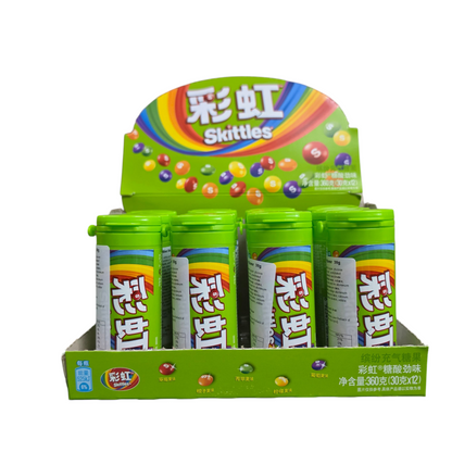 shopnathans.com Skittles Sour fruit chewy candies in green flip-top bottles displayed in a retail cardboard box