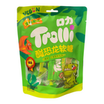 shopnathans.com Trolli Sour Dinosaurs gummy candy in a bright green 108g resealable bag with dinosaur illustrations